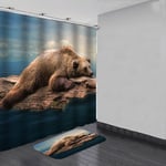 Bear Style Waterproof Bathroom Shower Curtain Bath Mat Multiple 180*180