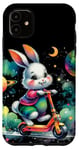 Coque pour iPhone 11 Bunny Riding Trottinette électrique Motif lapin