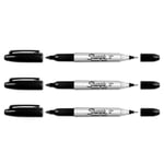 Sharpie Twin Tip Permanent Marker - Bullet And Fine Point - Black - Pack Of 3