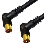 Pack of 2 | 1m TV Aerial Coaxial Cable | Right Angled Male to Plug Coax Lead |Gold Plated Connectors | 90 Degree Bend Angle Connector | Coax TV Wall Extension Wire