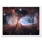 Hubble Space Telescope Image Bipolar Stellar Nursery Region S106 Nebula Forms Celestial Angel Wings In Bright Pink Red Blue Art Print Framed Poster Wa