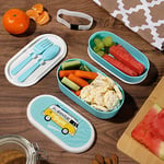 Puckator VW T1 Volkswagen Camper Van Surf Adventure Reusable Bento Lunch Box, 3 Stacked Compartments Spoon & Fork, Elastic Strap, BPA Free PVC, School Work Picnic Camping Festival, 8.5x17x9cm