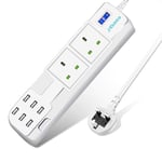 J Elektro Extension Lead with USB,Power Socket with 6 USB Ports 2 Way Outlets Charging Station,Power Strips with USB Surge Protection for Home,Office with 2.7 Meter Extension Cord(USB Max.2.4A)