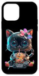 Coque pour iPhone 12 mini Gamer Boba Jeu vidéo Chat Kawaii Neko Best Bubble Tea Chaton