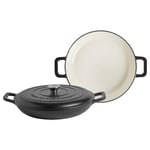 Argon Tableware Cast Iron Shallow Casserole Dishes - Enameled Dutch Oven - Self-Basting Lid - Hob to Oven - 350ml - Matt Black - Pack of 2