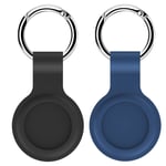 MOWIN 2 Pack Tag Keychain, Silicone Case Compatible with AirTag (2021), Soft and Flexible Tag Holder, Anti-lost Easy to Carry Portable Protective Cover with Keychain Hook (Dark Grey+Blue)