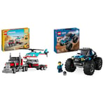 LEGO Creator 3in1 Flatbed Truck with Helicopter Toy to Propeller Plane and Fuel Lorry to Hot Rod & City Blue Monster Truck Toy for 5 Plus Year Old Boys & Girls, Vehicle Set