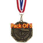 Womack Graphics Pack of 5, 45mm Combo45 5k Run Running Medals with Red, White & Blue Ribbons, with Free Engraving upto 50 letters