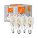 LEDVANCE Ampoule LED intelligente avec Wifi, E27, couleurs RVB modifiables, forme Edison, filament coloré comme lumière d'ambiance, remplace les ampoules de 60W, paquet de 4