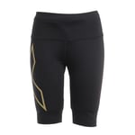 2XU Women's Light Speed Mid-Rise Compression Shorts, Black/Gold Reflective, XS