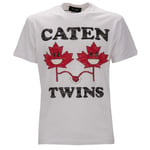 DSQUARED2 Cotton T-Shirt CATEN TWINS Logo Red Black White 12553