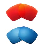 Walleva Two Pairs Polarized Lenses For Oakley Latch SQ - Fire Red + Ice Blue