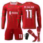Liverpool Barn Hemmaställ 2024-2025 Höst & Vinter Nr 11 Strumpor + Skydd L M.SALAH No 66 socks + Guard L