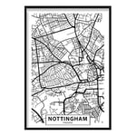 Artze Wall Art Nottingham City Street Map Print Poster, A4 Size