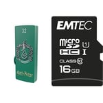 Pack Support de Stockage Rapide et Performant : Clé USB - 2.0 - Série Licence - Harry Potter Slytherin - 32 Go + Carte MicroSD - Gamme Elite Gold - Classe 10-16 GB