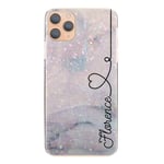 Personalised Initials Phone Case For Huawei P20 Pro (2018), Black Heart Side Name on Pink & Grey Pattern Print Hard Phone Cover, Marble Case