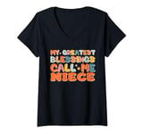Womens My Greatest Blessings Call Me NIECE Sunflower Mother's Day V-Neck T-Shirt