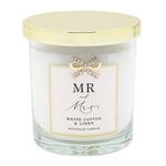 Mr & Mrs Scented Candle Glass Jar 200ml White Cotton Linen Scent Wick Fragrance