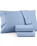 Tommy Hilfiger Signature Solid Sheeting 200 TC Sheet Set - 1 Flat Sheet, 1 Fitted Sheet & 2 Pillowcases, Queen Size, 100% Cotton (Blue), Set of 4