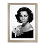 Elizabeth Taylor No.1 Modern Framed Wall Art Print, Ready to Hang Picture for Living Room Bedroom Home Office Décor, Oak A3 (34 x 46 cm)