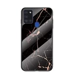 BeyondTop Marble Case for Samsung Galaxy A21s Marble Clear Tempered Glass Case Soft Silicone Phone Cover Compatible with Samsung Galaxy A21s (Black gold)