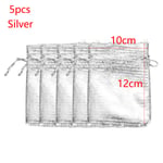 5/10pcs Jewelry Gift Bags Packaging Pouches Organza Bag Silver 5pcs (10x12cm)