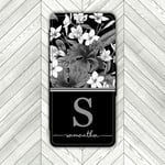 i-Tronixs® Personalised Name Initial Floral Flip Wallet Card Slots Magnetic Buttons Shockproof Protective Custom Phone Cover (Compatible with Samsung Galaxy A12, Design 0005)