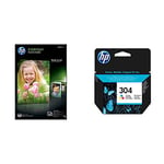 HP CR757A 10 x 15 cm Everyday Glossy Photo Paper, 200 gsm, 100 Sheets &304 Tri-color Original Ink Cartridge (N9K05AE)