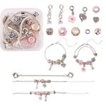 SiTey DIY European Beads Charm Bracelet Making Kit Jewelry Making Supplies Pink Large Hole Beads Snake Chain for Crafting Handmade Jewelry Gift
