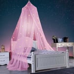1 set Glow-in-the-dark Polyester Stars Princess Dome sänghimmel Pink XL