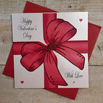 White Cotton Cards Red Bow Happy Day with Love Handmade Valentine's Card, White, V14-1