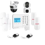 Kit Alarme Maison connectée sans Fil WiFi Box Internet et GSM Futura Blanche Smart Life et 2 caméras Double Objectif, Blanc