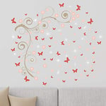 Valentines Day Gift Swarovski Crystals & Pink Butterflies Vines Murals Café Hotel Restaurant Office Home Decoration Wall Stickers