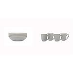 Denby 380048944 Elements 4 Piece Pasta Bowl Set, Grey & 380048918 Elements 4 Piece Coffee/Beaker Mug Set, Grey, 330 milliliters