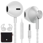 AzukiLife Earphones, Comfortable In-Ear Headphones, High Definition Meeting Earphones with High Sensitivity Mic and Sports Running EarHook, for iPhone, iPod, iPad, MP3 Players, Samsung(Silver White)