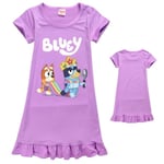 Barn Flickor Tecknad Hundar Sovkläder Pyjamas Klänning Nattlinne Sommar Volangklänning Purple 11-12 Years