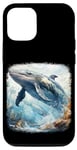 Coque pour iPhone 15 Pro Baleine bleu océan aquarelle portrait réaliste art de la mer profonde