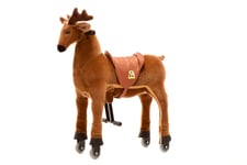 animal riding- Tiere ARR008M-Cheval d'élan « Rudi » pour Enfants de 5 à 8 Ans-Marron-Hauteur de la Selle : 69 cm-avec roulettes, ARR008M