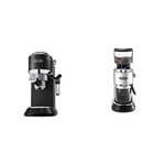 De'Longhi Dedica Style Traditional Pump Espresso Machine (Black) and Coffee Grinder Bundle (Silver)