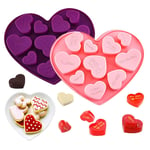 FANDE Non-Stick Heart Shape Silicone Mould - Valentines Chocolate Mould, 2 Pack Silicone Fondant Molds, DIY Wax Melt Moulds, for Valentine's Day Wedding Party