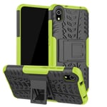 HAOTIAN Case for Xiaomi Redmi 9AT / Redmi 9A Case, Rugged TPU/PC Double Layer Hybrid Armor Cover, Anti-Scratch PC Back Panel + Shockproof TPU Inner Protective + Foldable Holder. Green