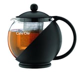 Café Olé Grunwerg Café Ole Loose Leaf Everyday Round Tea Pot Infuser Basket Glass Teapot, Black, 1.20 Litre, 1200ml / 1.2