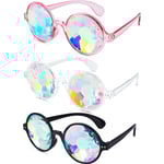 3 par Kalejdoskop Rave Glasögon Festivaler Goggle Regnbåge Solglasögon Kalejdoskop Solglasögon Prisma Brytningsglasögon (Svart, Klar, Rosa)