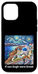Coque pour iPhone 14 Pro Drôle Artiste "If Van Gogh were Greek" Starry Night Santorini