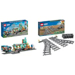 LEGO 60335 City Train Station Set with Toy Bus, Rail Truck, Tracks and Road Plate Level Crossing, Compatible with City Train Sets and More & 60238 City Trains Switch Tracks 6 Pieces