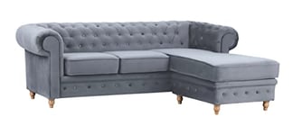 Windsor Chesterfield style Grey French Velvet fabric Corner Sofa Armchair (Right Hand Corner)