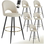 TecTake® Lot de 6 Tabouret Bar Aspect Velours Chaise de Bar avec Repose-Pieds Chaise Haute Cuisine pour îlot Central H110cm Rembourrée avec Dossier Tabouret Haut Cuisine comptoir Bar