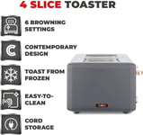 Tower Cavaletto Grey 4 Slice Toaster Modern Stainless Steel Body Brand New
