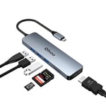 Qhou Hub USB C Hdmi, 6 en 1 Adaptateur USB C multiport, Adaptateur 4K HDMI, 3 Ports USB, Lecteur de Cartes SD/TF, répartiteur USB LAN Compatible avec MacBook Air, Ultra Slim