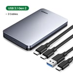 Cas - 2 câbles - Boîtier HDD 2.5 6Gbps SATA à USB C 3.1 Gen 2, disque dur externe, HD en aluminium pour SSD